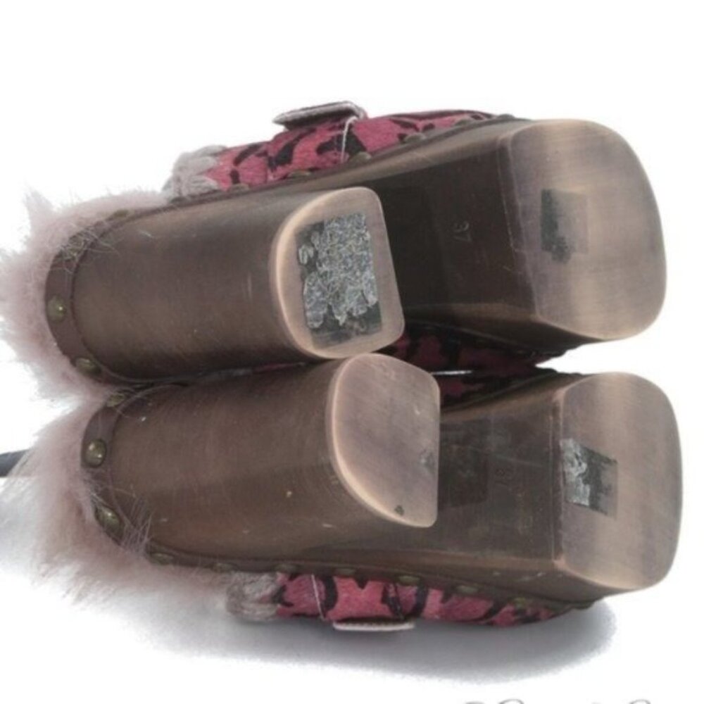 MOU Leopard Pink Pony Hair Shearling Platform Clogs 37 - Picture 8 of 13